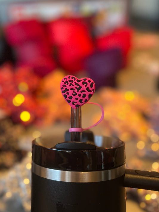 Pink Cheetah Heart Straw Cover